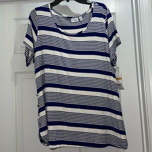 Kim Rogers Curvy White and Blue Striped Blouse 3X NWT